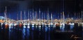 barcos en muelle azul Kal Gajoum texturizado